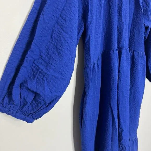 Old Navy Dress Women XXL  2XL Blue Maxi Tiered Seersucker Cotton Cottagecore - Picture 12 of 15